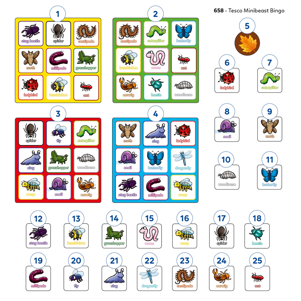 Minibeast Bingo Game Misplaced Pieces 2nd version