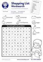 Shopping List Wordsearch